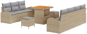 vidaXL 10-częściowy zestaw kanap ogrodowych z poduszkami Beżowy Polirattan Akacja, vidaXL 2-osobowa kanapa ogrodowa z miejscem do przechowywania i poduszkami Beżowy Polirattan, vidaXL 3-częściowy zestaw do jadalni ogrodowej z poduszkami Beżowy Poli 2