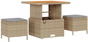 vidaXL 10-częściowy zestaw kanap ogrodowych z poduszkami Beżowy Polirattan Akacja, vidaXL 2-osobowa kanapa ogrodowa z miejscem do przechowywania i poduszkami Beżowy Polirattan, vidaXL 3-częściowy zestaw do jadalni ogrodowej z poduszkami Beżowy Poli 6