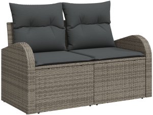 vidaXL Zestaw sof ogrodowych 11-elementowy z poduszkami szary polirattan akacja, 2-osobowa sofa ogrodowa z miejscem na przechowywanie i poduszkami szary polirattan, Zestaw do jedzenia w ogrodzie 3-elementowy z poduszkami szary polirattan aka 5