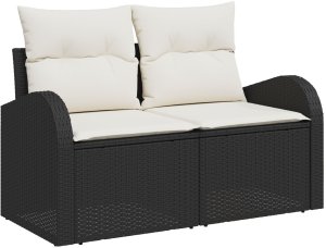 9 Częściowy zestaw sofy ogrodowej vidaXL z poduszkami Polirattan w czerni, 2-osobowa sofa ogrodowa vidaXL z miejscem do przechowywania i poduszkami Polirattan w czerni, 3 Częściowy zestaw jadalniany vidaXL z poduszkami Polirattan w czerni 5