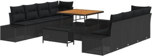 vidaXL 11-częściowy zestaw sof ogrodowych z poduszkami Czarny Polirattan Akacja, vidaXL 2-osobowa sofa ogrodowa z miejscem do przechowywania i poduszkami Czarny Polirattan, vidaXL 3-częściowy zestaw do jadalni ogrodowej z poduszkami Czarny Polirattan 2