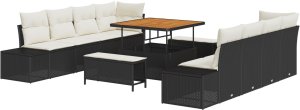 vidaXL 11-częściowy zestaw sofy ogrodowej z poduszkami Czarny Poli Rattan Akacja, vidaXL 2-osobowa sofa ogrodowa z miejscem do przechowywania i poduszkami Czarny Poli Rattan, vidaXL 3-częściowy zestaw jadalny ogrodowy z poduszkami Czarny Poli Rattan A 2