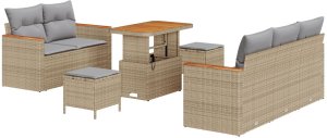 vidaXL Zestaw sof ogrodowych 8 części z poduszkami beżowymi z rattanu, Zestaw do jadalni ogrodowej 3 części z poduszkami beżowymi z rattanu 2