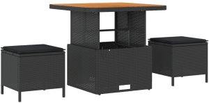 Zestaw sof ogrodowych vidaXL 9 części z poduszkami czarny polirattan akacja, 2-osobowa sofa ogrodowa vidaXL z miejscem do schowania i poduszkami czarny polirattan, 3-częściowy zestaw jadalny ogrodowy vidaXL z poduszkami czarny polirattan akacja 4