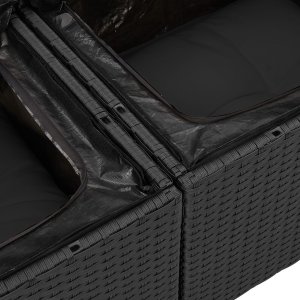 Zestaw sof ogrodowych vidaXL 9 części z poduszkami czarny polirattan akacja, 2-osobowa sofa ogrodowa vidaXL z miejscem do schowania i poduszkami czarny polirattan, 3-częściowy zestaw jadalny ogrodowy vidaXL z poduszkami czarny polirattan akacja 8