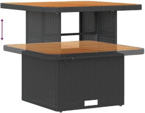 Zestaw sof ogrodowych vidaXL 9 części z poduszkami czarny polirattan akacja, 2-osobowa sofa ogrodowa vidaXL z miejscem do schowania i poduszkami czarny polirattan, 3-częściowy zestaw jadalny ogrodowy vidaXL z poduszkami czarny polirattan akacja 9