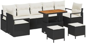 vidaXL 10-częściowy zestaw sof ogrodowych z poduszkami czarny polirattan akacja, vidaXL 2-osobowa sofa ogrodowa z miejscem do przechowywania czarny polirattan, vidaXL 3-częściowy zestaw jadalny ogrodowy z poduszkami czarny polirattan akacja 2