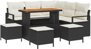 vidaXL Zestaw 8-częściowy sofy ogrodowej z poduszkami - Czarny poli rattan akacja, vidaXL 2-osobowa sofa ogrodowa z przechowywaniem i poduszkami - Czarny poli rattan, vidaXL 3-częściowy zestaw do jadalni w ogrodzie z poduszkami - Czarny poli rattan ak 2