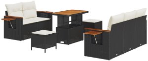vidaXL 8-częściowy zestaw sofa ogrodowa z poduszkami czarny polirattan akacja, vidaXL 3-częściowy zestaw do jadalni ogrodowej z poduszkami czarny polirattan akacja 2