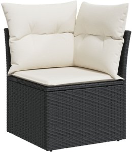 vidaXL 9-częściowy zestaw sof ogrodowych z poduszkami czarny poli rattan akacjowy, vidaXL 2-osobowa sofa ogrodowa z przechowalnią i poduszkami czarny poli rattan, vidaXL 4-częściowy zestaw jadalny ogrodowy z poduszkami czarny poli rattan akacjowy 7