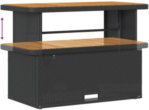 vidaXL 9-częściowy zestaw sofy ogrodowej z poduszkami czarny polirattan akacja, 2-osobowa sofa ogrodowa z przechowalnią i poduszkami czarny polirattan, 3-częściowy zestaw do jadalni ogrodowej z poduszkami czarny polirattan akacja 10