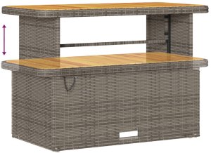 Zestaw 9-częściowy sof ogrodowych z poduszkami szary rattan poliester, Sofa ogrodowa 2-osobowa z przechowalnią i poduszkami szary rattan poliester, Zestaw 3-częściowy do jadalni ogrodowej z poduszkami szary rattan poliester 9