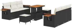 vidaXL 9-częściowy zestaw sofa ogrodowa z poduszkami w czarnym polirattanie akacjowym, vidaXL 3-częściowy zestaw jadalny ogrodowy z poduszkami w czarnym polirattanie akacjowym 2