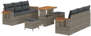 vidaXL 9-częściowy zestaw sof ogrodowych z poduszkami Szary Polirattan Akacja, 3-częściowy zestaw jadalniany z poduszkami Szary Polirattan Akacja 2