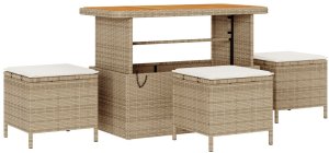 vidaXL Zestaw 13-częściowy sofy ogrodowej z poduszkami Beżowy Poli Rattan Akacja, 2-osobowa sofa ogrodowa z przechowywaniem i poduszkami Beżowy Poli Rattan, Zestaw obiadowy 3-częściowy z poduszkami Beżowy Poli Rattan Akacja 3