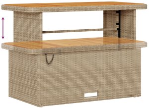 vidaXL Zestaw 13-częściowy sofy ogrodowej z poduszkami Beżowy Poli Rattan Akacja, 2-osobowa sofa ogrodowa z przechowywaniem i poduszkami Beżowy Poli Rattan, Zestaw obiadowy 3-częściowy z poduszkami Beżowy Poli Rattan Akacja 10