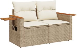 vidaXL Zestaw Sofowy Ogrodowy 10 Części z Poduszkami Beżowy Polirattan Akacja, Zestaw Sofowy Ogrodowy 3 Części z Poduszkami Beżowy Polirattan Akacja 6