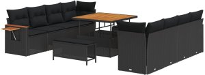 vidaXL 11-elementowy zestaw kanap z poduszkami - czarny rattan, vidaXL 3-elementowy zestaw jadalny z poduszkami - czarny rattan 2