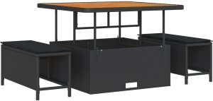 vidaXL 11-elementowy zestaw kanap z poduszkami - czarny rattan, vidaXL 3-elementowy zestaw jadalny z poduszkami - czarny rattan 4