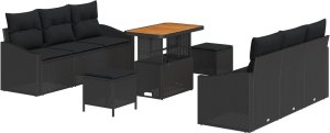 vidaXL 9-częściowy zestaw sof ogrodowych z poduszkami Czarny Polirattan Akacja, vidaXL Sofa ogrodowa 2-osobowa z miejscem na przechowywanie i poduszkami Czarny Polirattan, vidaXL 3-częściowy zestaw jadalny ogrodowy z poduszkami Czarny Polirattan Akacj 2