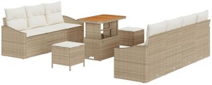 vidaXL 10-elementowy zestaw sof ogrodowych z poduszkami, beżowy, polirattan, akacja, vidaXL 2-osobowa sofa ogrodowa z miejscem na przechowywanie i poduszkami, beżowy polirattan, vidaXL 3-elementowy zestaw jadalny ogrodowy z poduszkami, beżowy poliratta 2