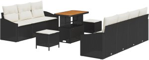 vidaXL 10-elementowy Zestaw Kanapowy do Ogrodu z Poduszkami Czarny Poli Rattan Akacja, vidaXL 2-osobowa Kanapa Ogrodowa z Przechowywaniem i Poduszkami Czarny Poli Rattan, vidaXL 3-elementowy Zestaw Jadalny do Ogrodu z Poduszkami Czarny Poli Rattan Akacja 2