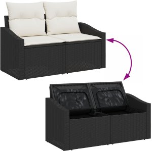 vidaXL 10-elementowy Zestaw Kanapowy do Ogrodu z Poduszkami Czarny Poli Rattan Akacja, vidaXL 2-osobowa Kanapa Ogrodowa z Przechowywaniem i Poduszkami Czarny Poli Rattan, vidaXL 3-elementowy Zestaw Jadalny do Ogrodu z Poduszkami Czarny Poli Rattan Akacja 10