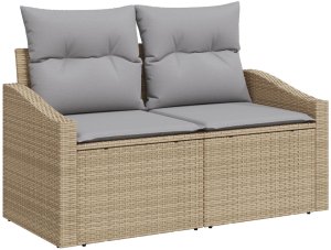 vidaXL 10-częściowy zestaw sof ogrodowych z poduszkami beżowy polirattan akacja, 2-osobowa sofa ogrodowa z miejscem na schowanie i poduszkami beżowy polirattan, 3-częściowy zestaw jadalny ogrodowy z poduszkami beżowy polirattan akacja 5