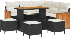vidaXL Zestaw sofy ogrodowej z poduszkami Czarna wickerowa akacja, Zestaw jadalny życia na świeżym powietrzu z poduszkami Czarna wickerowa akacja 2