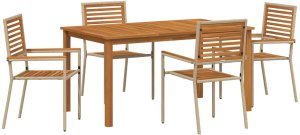 Zestaw do jedzenia w ogrodzie vidaXL 5 elementów beżowy polirattan akacja, Zestaw krzeseł ogrodowych vidaXL - zestaw 2 w kolorze beżowym 2