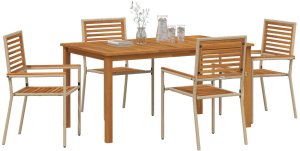 Zestaw do jedzenia w ogrodzie vidaXL 5 elementów beżowy polirattan akacja, Zestaw krzeseł ogrodowych vidaXL - zestaw 2 w kolorze beżowym 3