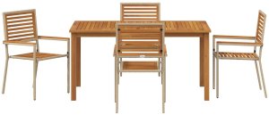 Zestaw do jedzenia w ogrodzie vidaXL 5 elementów beżowy polirattan akacja, Zestaw krzeseł ogrodowych vidaXL - zestaw 2 w kolorze beżowym 7
