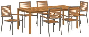 Zestaw jadalniany 7-częściowy vidaXL Szary Poly Rattan Akacja, Składane krzesła ogrodowe vidaXL z poduszkami 2 szt Szary Poly Rattan 2