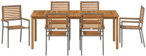 Zestaw jadalniany 7-częściowy vidaXL Szary Poly Rattan Akacja, Składane krzesła ogrodowe vidaXL z poduszkami 2 szt Szary Poly Rattan 7