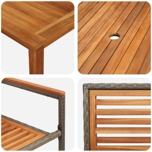 Zestaw jadalniany 7-częściowy vidaXL Szary Poly Rattan Akacja, Składane krzesła ogrodowe vidaXL z poduszkami 2 szt Szary Poly Rattan 9