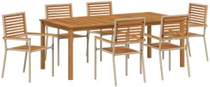 7-elementowy zestaw jadalniany vidaXL Beżowy Polirattan Akacja, Składane krzesła ogrodowe vidaXL z poduszkami - zestaw 2 w Beżowym Polirattan 2