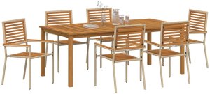 7-elementowy zestaw jadalniany vidaXL Beżowy Polirattan Akacja, Składane krzesła ogrodowe vidaXL z poduszkami - zestaw 2 w Beżowym Polirattan 3