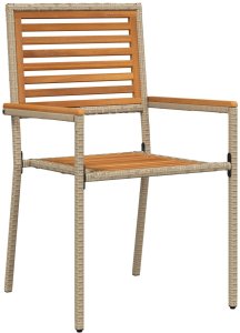 7-elementowy zestaw jadalniany vidaXL Beżowy Polirattan Akacja, Składane krzesła ogrodowe vidaXL z poduszkami - zestaw 2 w Beżowym Polirattan 5