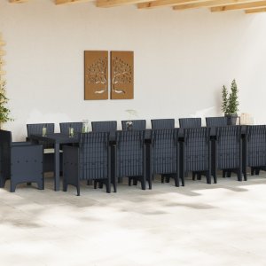 Zestaw jadalniany do ogrodu vidaXL 17 elementów z poduszkami Antracytowy Rattan syntetyczny, Stół ogrodowy vidaXL Antracytowy 250x100x73 cm Rattan syntetyczny, Stół ogrodowy vidaXL Antracytowy 150x100x73 cm Rattan syntetyczny, Krzesła ogrodowe vidaX 2