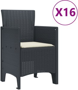 Zestaw jadalniany do ogrodu vidaXL 17 elementów z poduszkami Antracytowy Rattan syntetyczny, Stół ogrodowy vidaXL Antracytowy 250x100x73 cm Rattan syntetyczny, Stół ogrodowy vidaXL Antracytowy 150x100x73 cm Rattan syntetyczny, Krzesła ogrodowe vidaX 4