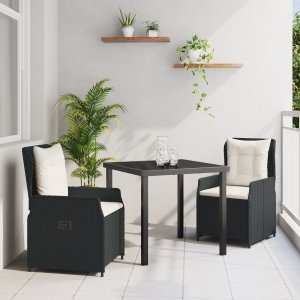 vidaXL 5-częściowy zestaw do jedzenia w ogrodzie brązowy polirattan, vidaXL stół ogrodowy czarny 160x80x73 cm ze szkła hartowanego 1