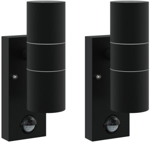 Kinkiet vidaXL Zewnętrzne lampy ścienne z czujnikiem, 2 sztuki, czarna stal nierdzewna IP44 2