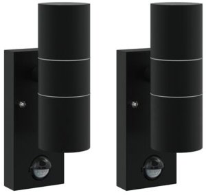 Kinkiet vidaXL Zewnętrzne lampy ścienne z czujnikiem, 2 sztuki, czarna stal nierdzewna IP44 3