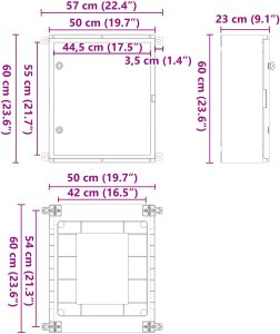 vidaXL Szafa sterownicza IP65 Waterproof Szara 50x22x60 cm ABS Plastic 8