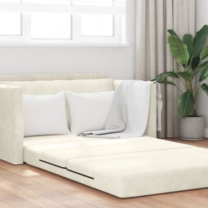 vidaXL Sofa na podłogę z funkcją łóżka 2 w 1  Kremowa 124x204x61 cm Welur 5