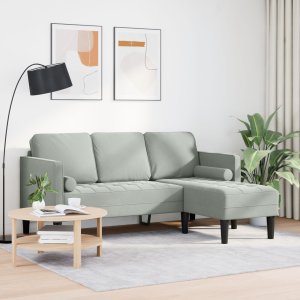 vidaXL Sofa 3-osobowa z Chaise L w kształcie litery L Jasnoszara 160 cm Welur 3
