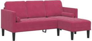 vidaXL Kanapa 3-osobowa z chaise longue w kształcie L w kolorze czerwonego wina 160 cm z aksamitnego materiału 2