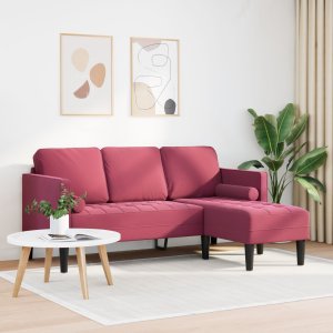 vidaXL Kanapa 3-osobowa z chaise longue w kształcie L w kolorze czerwonego wina 160 cm z aksamitnego materiału 3