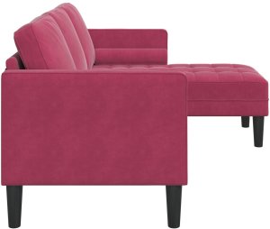 vidaXL Kanapa 3-osobowa z chaise longue w kształcie L w kolorze czerwonego wina 160 cm z aksamitnego materiału 5