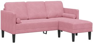 vidaXL Sofa 3-osobowa  z chaise longue w kształcie L, jasnoróżowa, 160 cm, welurowa 2